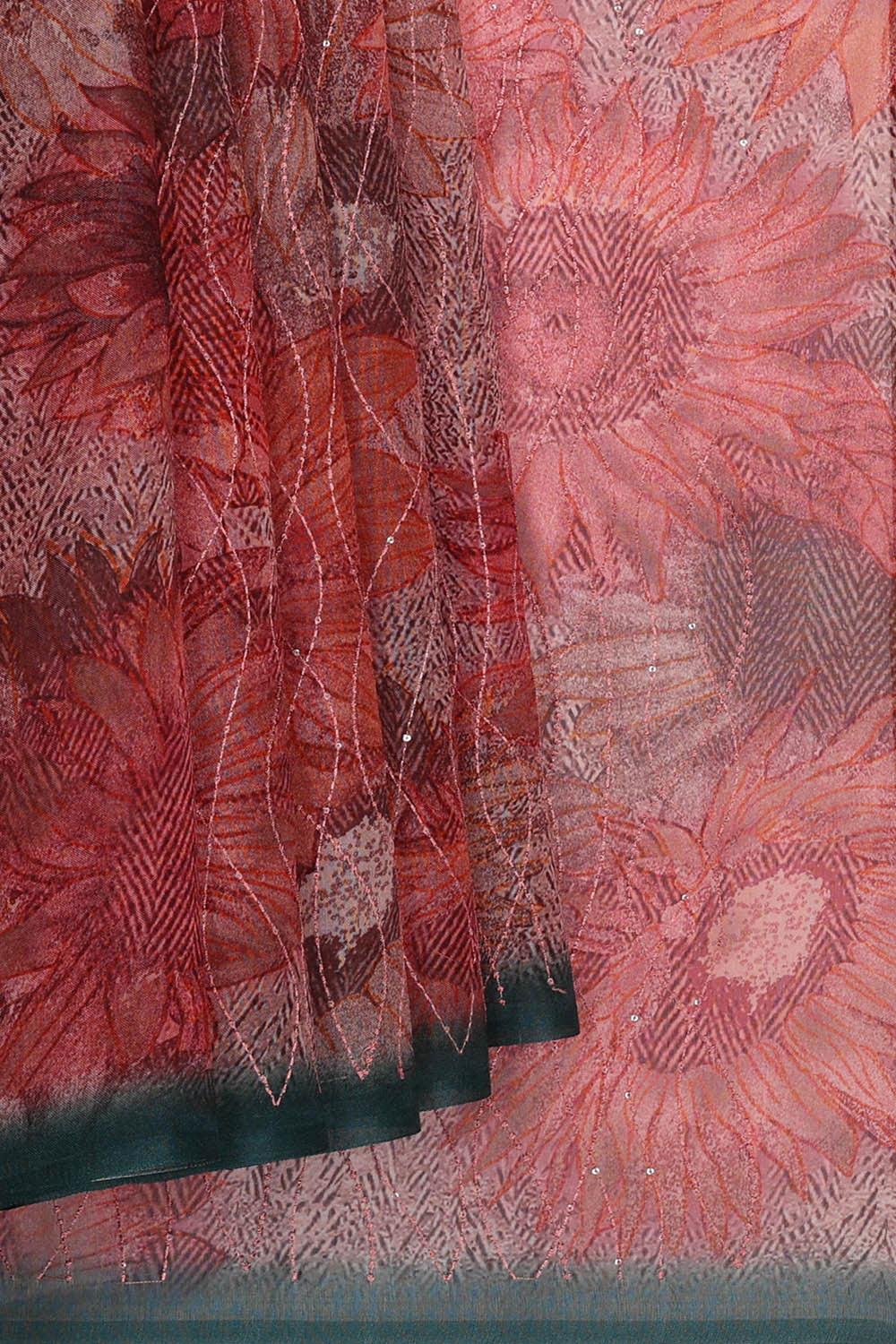 Image of Printed Banarasi Organza Light Red Saree